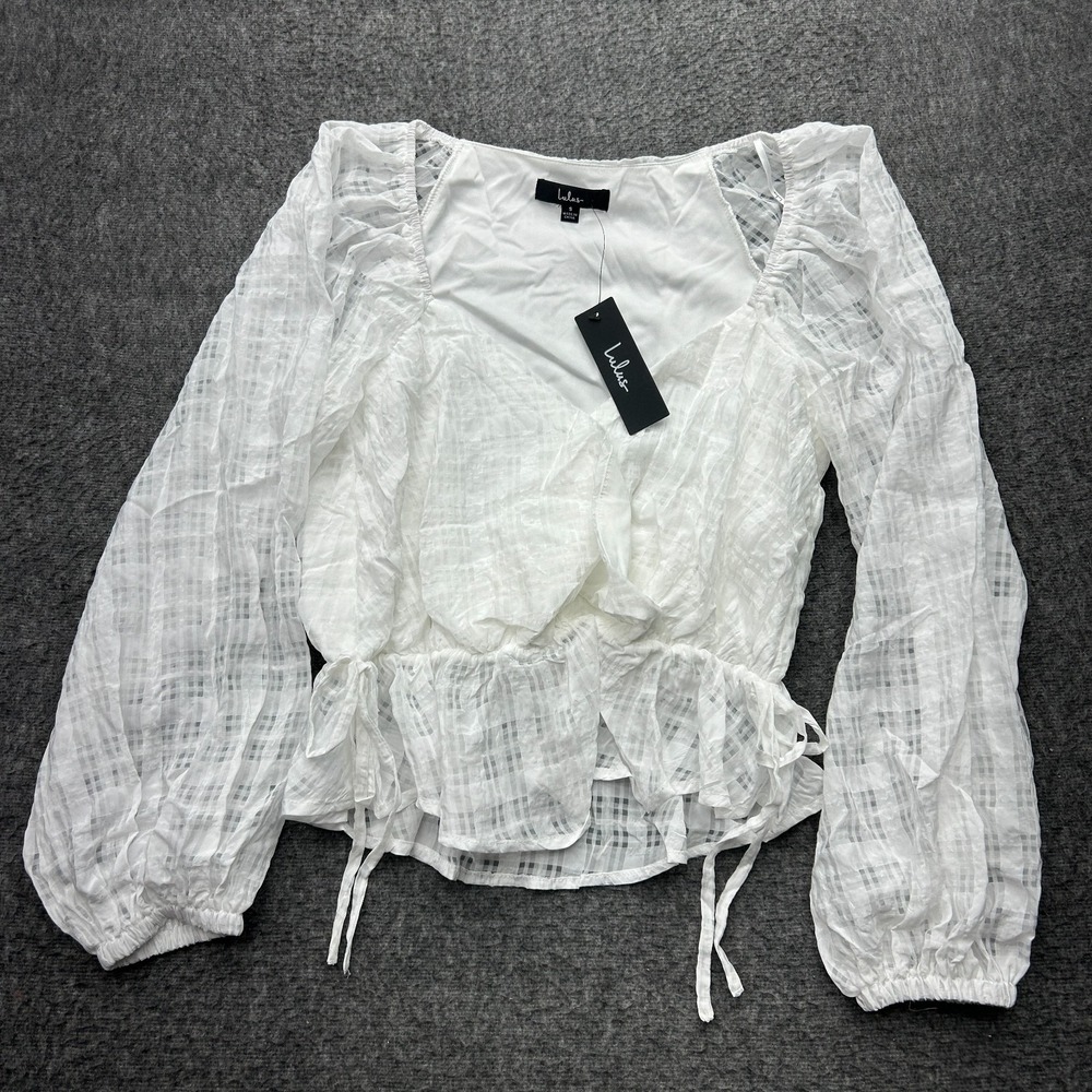 Lulus Top White Blouse Long Sleeve Shirt Cropped Small Cottage Boho Peasant‎